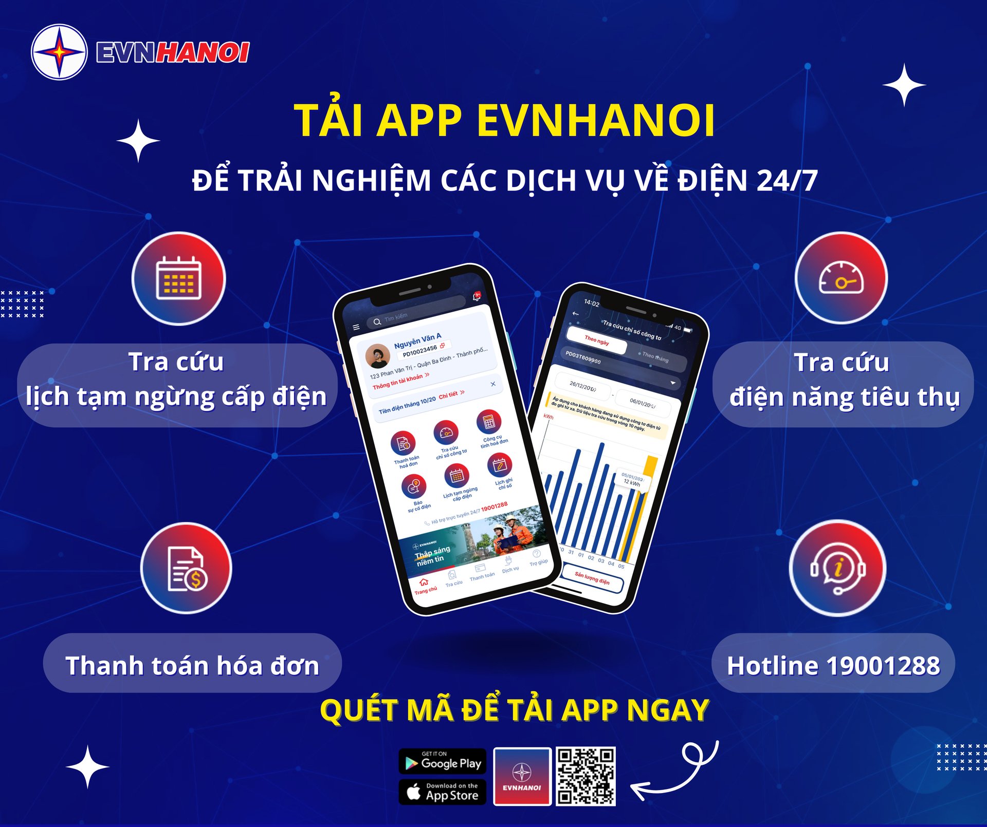 Tải App EVNHANOI để trải nghiệm dịch vụ 24/7. Tải App EVNHANOI để trải nghiệm dịch vụ 24/7.
