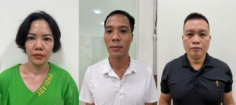 Đối tượng Hương, Ngôi, Tâm tại cơ quan Công an. Ảnh: Công an TP Hà Nội. Đối tượng Hương, Ngôi, Tâm tại cơ quan Công an. Ảnh: Công an TP Hà Nội.