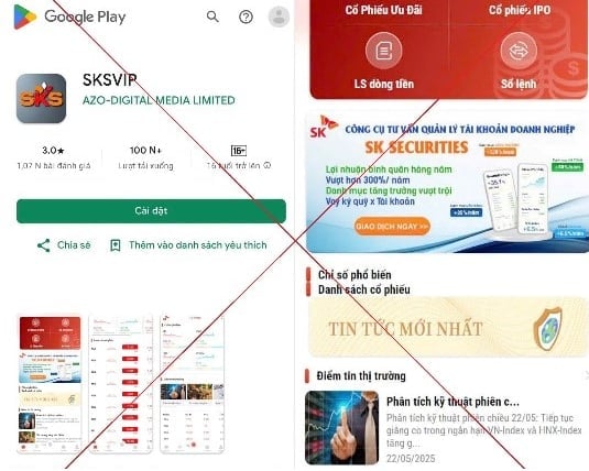 Giao diện ứng dụng lừa đảo SKSVIP giống ứng dụng giao dịch chứng khoán thật. Ảnh: Công an TP Hà Nội. Giao diện ứng dụng lừa đảo SKSVIP giống ứng dụng giao dịch chứng khoán thật. Ảnh: Công an TP Hà Nội.