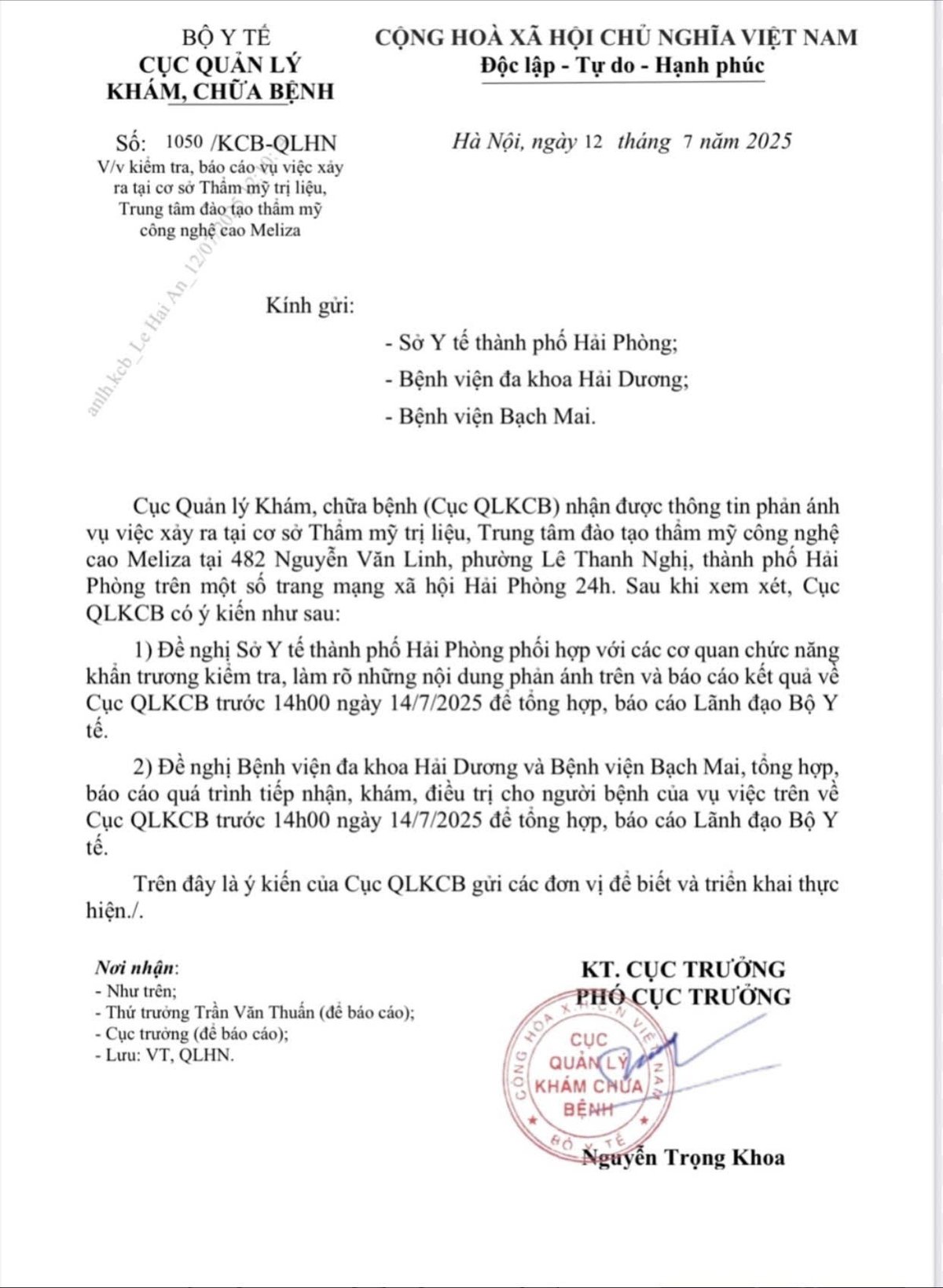 Văn bản của Cục Quản lý khám, chữa bệnh (Bộ Y tế). Văn bản của Cục Quản lý khám, chữa bệnh (Bộ Y tế).
