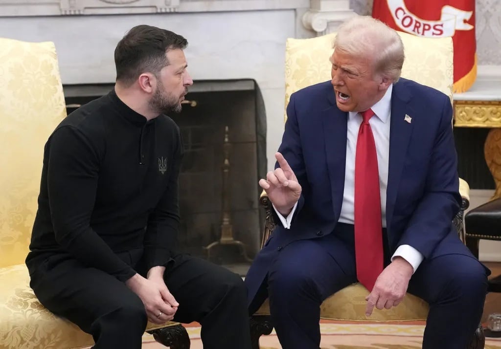 Tổng thống Mỹ Donald Trump và Tổng thống Ukraine Volodymyr Zelensky tại Phòng Bầu dục hồi tháng 2/2025. Ảnh: Getty. Tổng thống Mỹ Donald Trump và Tổng thống Ukraine Volodymyr Zelensky tại Phòng Bầu dục hồi tháng 2/2025. Ảnh: Getty.