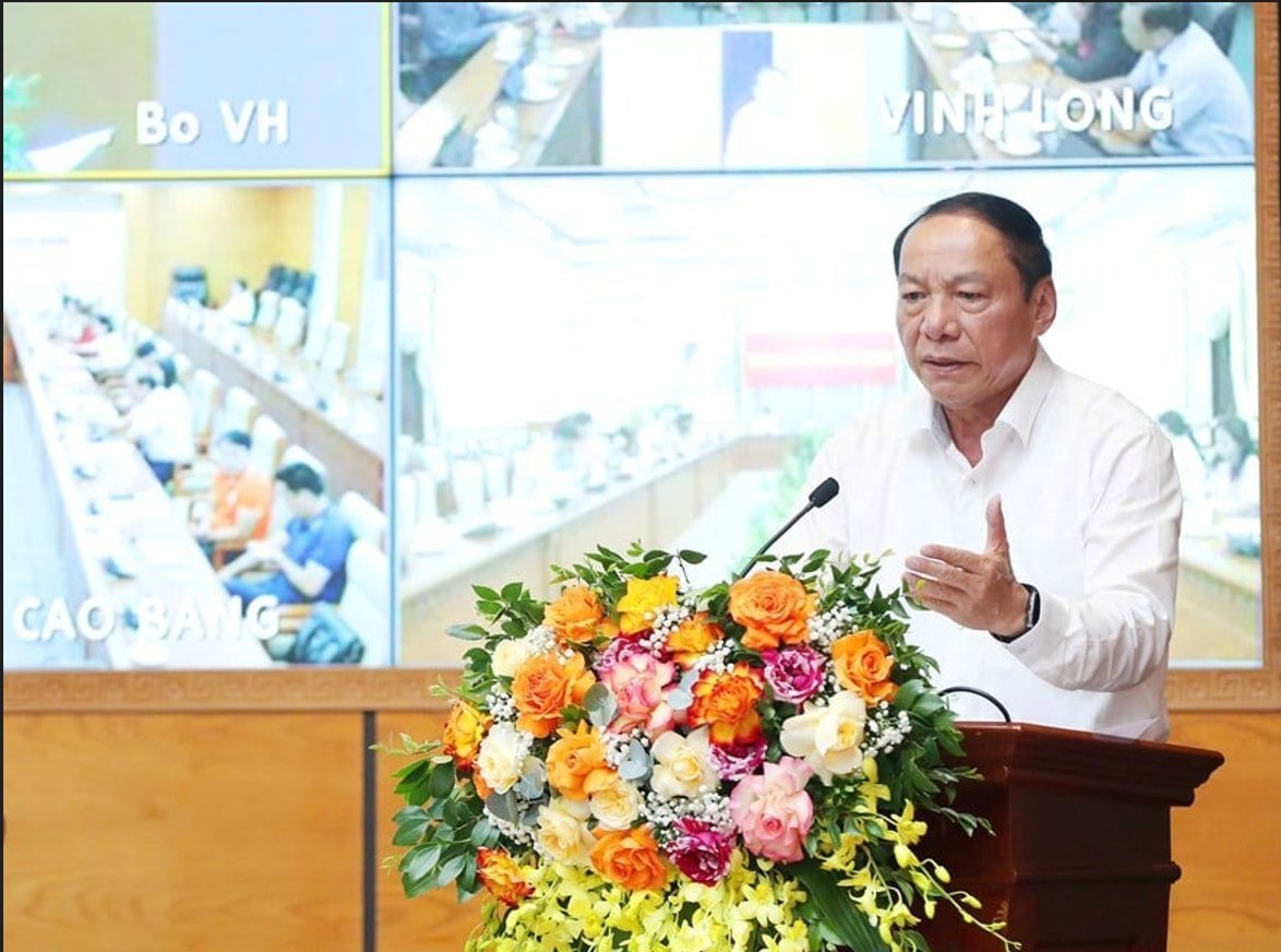 Bộ trưởng Bộ VHTTDL Nguyễn Văn Hùng phát biểu chỉ đạo tại hội nghị. Ảnh: Báo Văn Hoá. Bộ trưởng Bộ VHTTDL Nguyễn Văn Hùng phát biểu chỉ đạo tại hội nghị. Ảnh: Báo Văn Hoá.