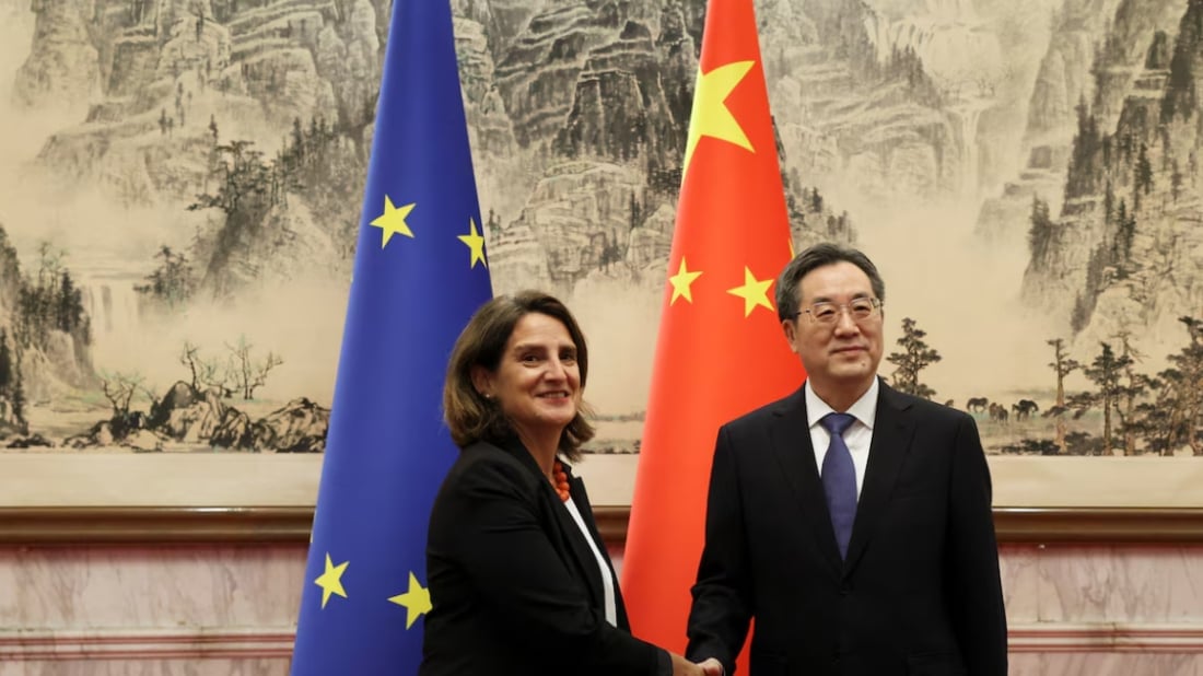 Phó Chủ tịch Ủy ban châu Âu Teresa Ribera vừa có buổi làm việc với Phó Thủ tướng Trung Quốc Đinh Tiết Tường để trao đổi về việc tăng cường tham vọng khí hậu của hai bên ngày 14/7. Ảnh: Anewz. Phó Chủ tịch Ủy ban châu Âu Teresa Ribera vừa có buổi làm việc với Phó Thủ tướng Trung Quốc Đinh Tiết Tường để trao đổi về việc tăng cường tham vọng khí hậu của hai bên ngày 14/7. Ảnh: Anewz.