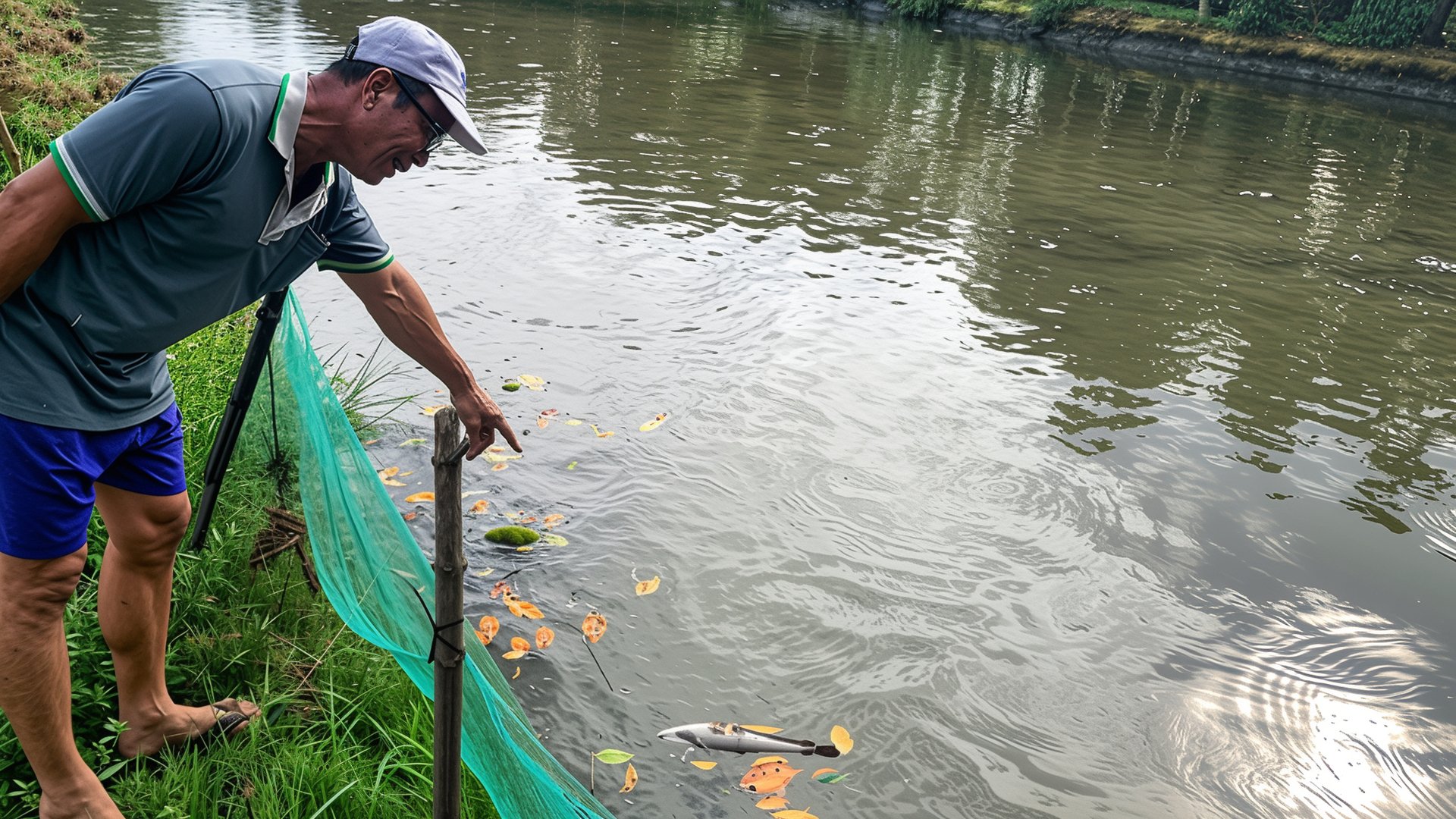 Nông dân kiểm tra ao nuôi mỗi ngày để sớm phát hiện dấu hiệu cá bị bệnh. Ảnh: Hồ Thảo.