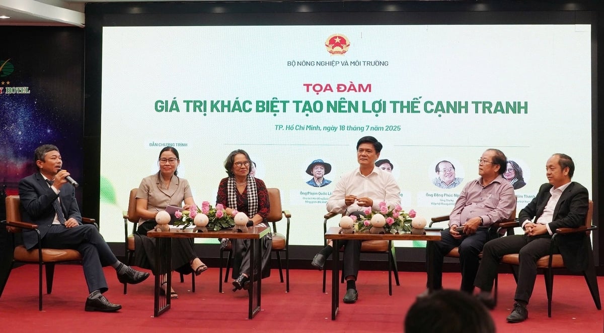 Các diễn giả chia sẻ tại Tọa đàm 'Giá trị khác biệt tạo nên lợi thế cạnh tranh' (trong khuôn khổ Diễn đàn 'Giải pháp tăng sức cạnh tranh, thúc đẩy xuất khẩu các sản phẩm trái cây có lợi thế: Chanh leo, chuối, dứa, dừa' do Bộ Nông nghiệp và Môi trường tổ chức ngày 18/7). Ảnh: Nguyễn Thủy. Các diễn giả chia sẻ tại Tọa đàm 'Giá trị khác biệt tạo nên lợi thế cạnh tranh' (trong khuôn khổ Diễn đàn 'Giải pháp tăng sức cạnh tranh, thúc đẩy xuất khẩu các sản phẩm trái cây có lợi thế: Chanh leo, chuối, dứa, dừa' do Bộ Nông nghiệp và Môi trường tổ chức ngày 18/7). Ảnh: Nguyễn Thủy.