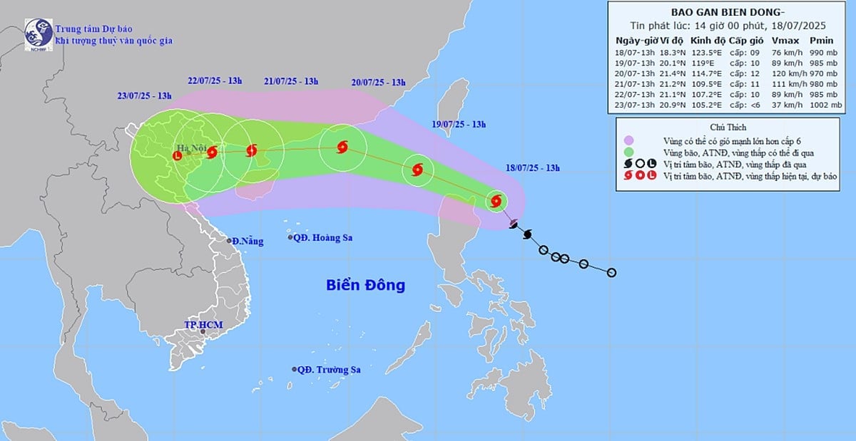 Dự báo hướng di chuyển của cơn bão WIPHA. Ảnh: TT KTTV Quốc gia