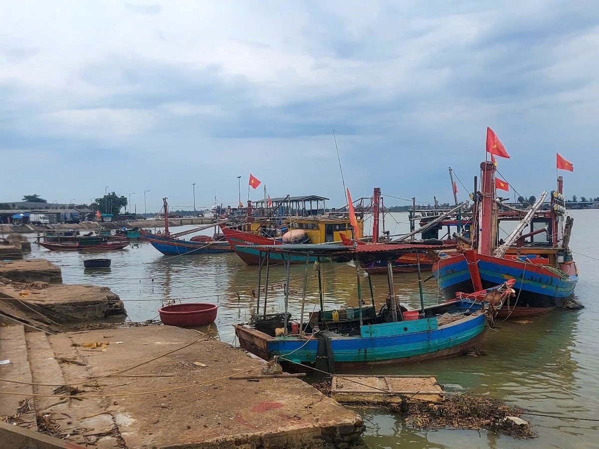 Tàu thuyền neo đậu tại cảng cá Cửa Hội để tránh cơn bão số 3. Ảnh: Đình Tiệp.