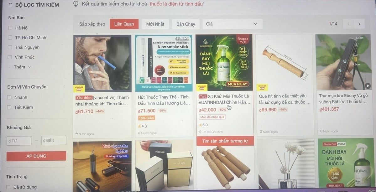 Chỉ cần một vài cú nhấp chuột là rất nhiều chủng loại thuốc lá điện tử để lựa chọn mua. Ảnh: Phạm Hoài. Chỉ cần một vài cú nhấp chuột là rất nhiều chủng loại thuốc lá điện tử để lựa chọn mua. Ảnh: Phạm Hoài.
