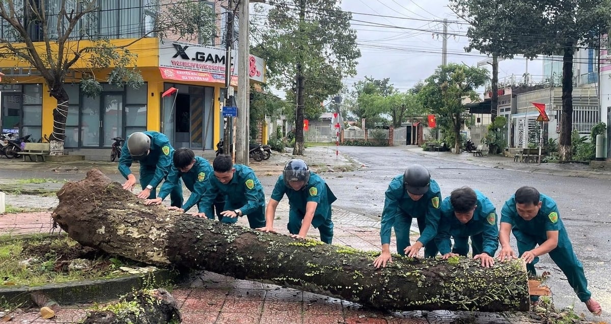 Lực lượng dân quân xã Bảo Lâm 1 cắt dọn cây bị đổ ngã sau trận mưa chiều 20/7. Ảnh: P.H. Lực lượng dân quân xã Bảo Lâm 1 cắt dọn cây bị đổ ngã sau trận mưa chiều 20/7. Ảnh: P.H.