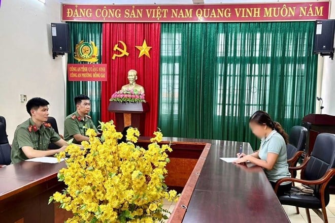 Công an tỉnh Quảng Ninh làm việc với N.H.A.T. Ảnh: Công an tỉnh Quảng Ninh.