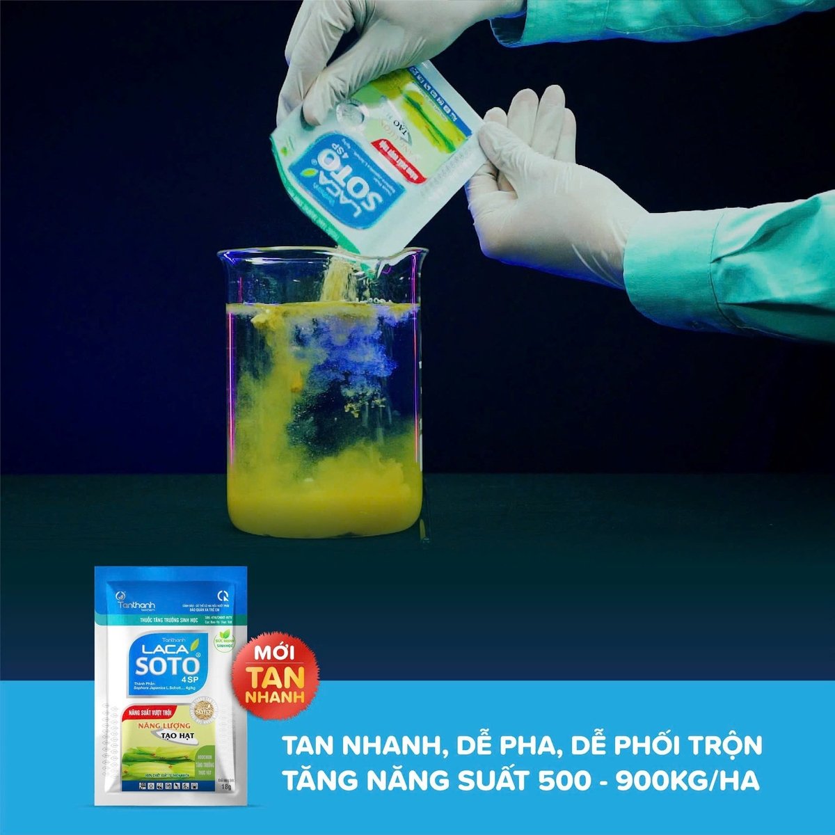 Lacasoto 4SP có khả năng tan nhanh trong nước và kết hợp tốt với các sản phẩm khác, giúp quá trình pha thuốc và sử dụng trở nên đơn giản, tiết kiệm thời gian. Ảnh: Tân Thành. Lacasoto 4SP có khả năng tan nhanh trong nước và kết hợp tốt với các sản phẩm khác, giúp quá trình pha thuốc và sử dụng trở nên đơn giản, tiết kiệm thời gian. Ảnh: Tân Thành.
