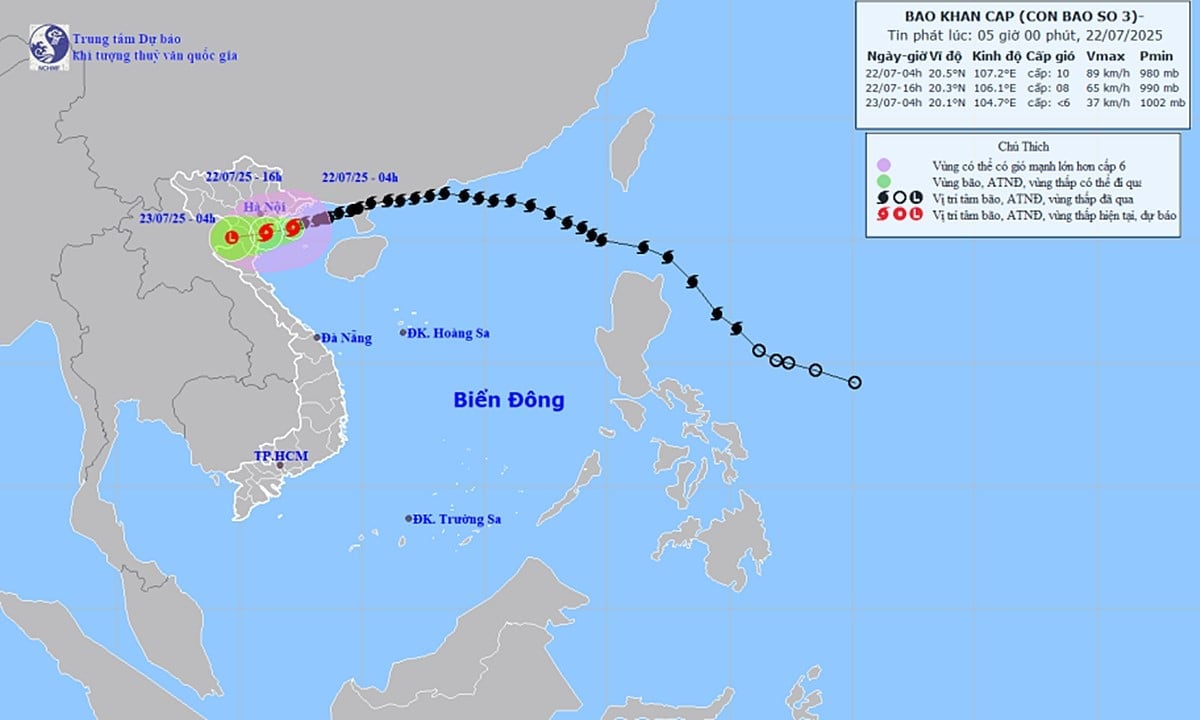Dự báo hướng di chuyển của cơn bão số 3 (WIPHA). Ảnh: TT KTTV Quốc gia Dự báo hướng di chuyển của cơn bão số 3 (WIPHA). Ảnh: TT KTTV Quốc gia