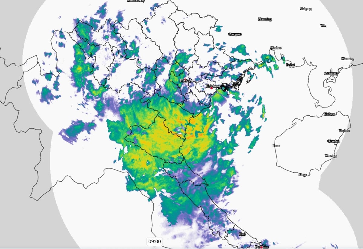 Hình ảnh radar lúc 9h sáng 22/7 về vùng mây dông hoàn lưu bão số 3 bao phủ nhiều địa phương. Ảnh: https://iweather.gov.vn/ Hình ảnh radar lúc 9h sáng 22/7 về vùng mây dông hoàn lưu bão số 3 bao phủ nhiều địa phương. Ảnh: https://iweather.gov.vn/