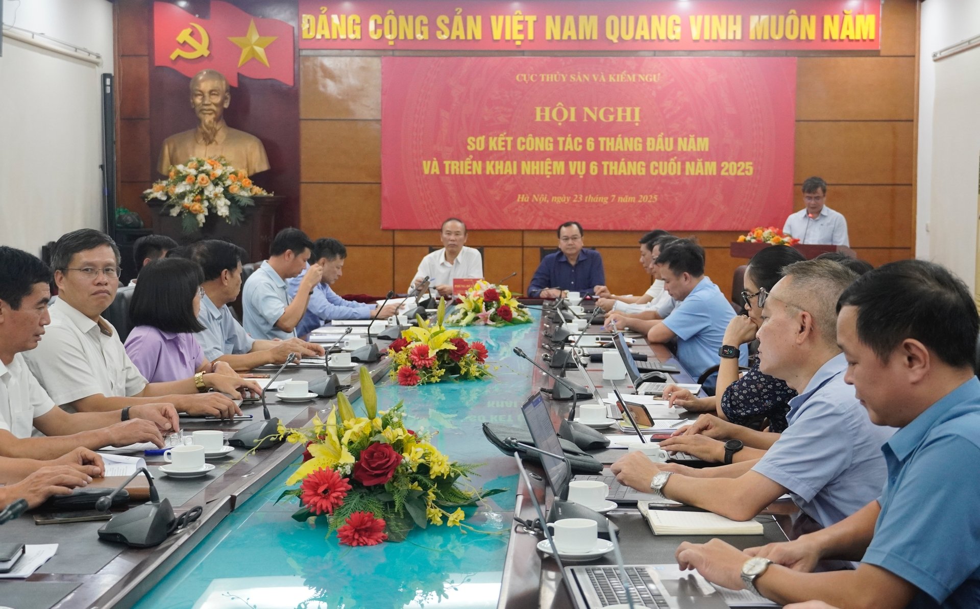 Hội nghị sơ kết công tác 6 tháng đầu năm và triển khai nhiệm vụ 6 tháng cuối năm 2025 của Cục Thủy sản và Kiểm ngư diễn ra chiều 23/7, tại Hà Nội. Ảnh: Hồng Thắm. Hội nghị sơ kết công tác 6 tháng đầu năm và triển khai nhiệm vụ 6 tháng cuối năm 2025 của Cục Thủy sản và Kiểm ngư diễn ra chiều 23/7, tại Hà Nội. Ảnh: Hồng Thắm.