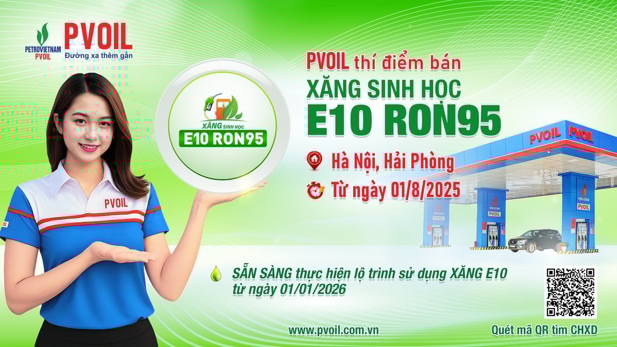 PVOIL thí điểm bán xăng sinh học E10 RON95. Ảnh: PVOIL. PVOIL thí điểm bán xăng sinh học E10 RON95. Ảnh: PVOIL.