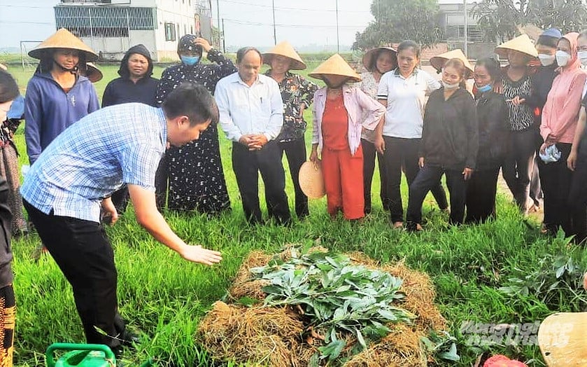 Đồng thời hỗ trợ chế phẩm, hướng dẫn kỹ thuật xử lý thành phân bón hữu cơ, tái phục vụ sản xuất. Ảnh: Gia Hưng. Đồng thời hỗ trợ chế phẩm, hướng dẫn kỹ thuật xử lý thành phân bón hữu cơ, tái phục vụ sản xuất. Ảnh: Gia Hưng.