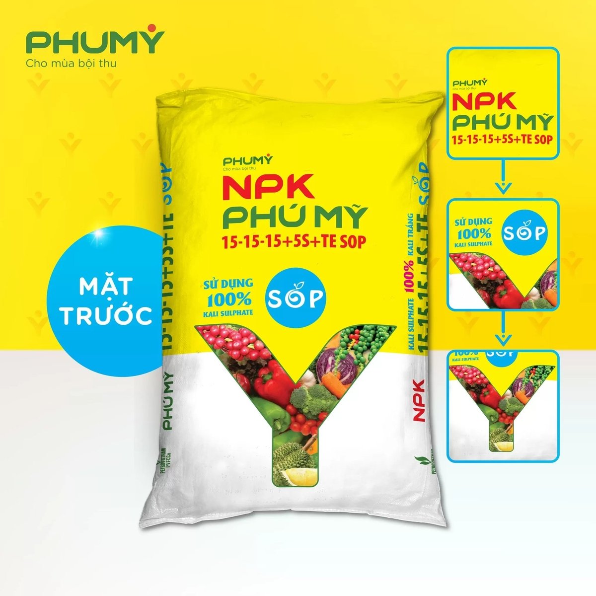 NPK Phú Mỹ 15-15-15+5S+TE SOP - một giải pháp dinh dưỡng tiên tiến. Ảnh: Phân bón Phú Mỹ.