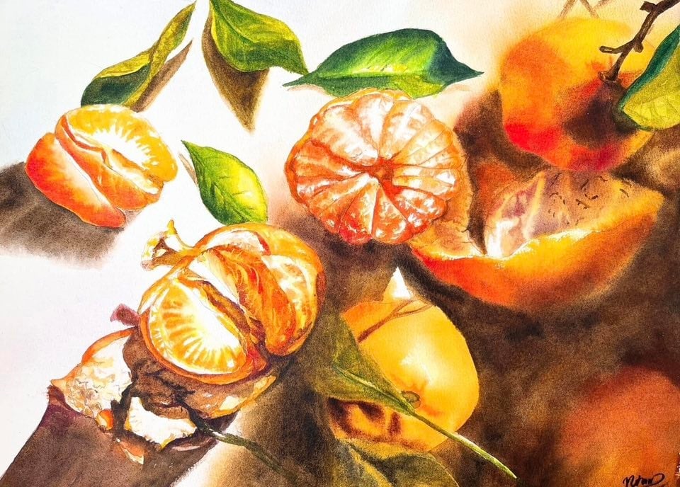 Tác phẩm Mùa cam của họa sĩ Tâm Nguyễn. Ảnh: Tâm Nguyễn Watercolor. Tác phẩm Mùa cam của họa sĩ Tâm Nguyễn. Ảnh: Tâm Nguyễn Watercolor.