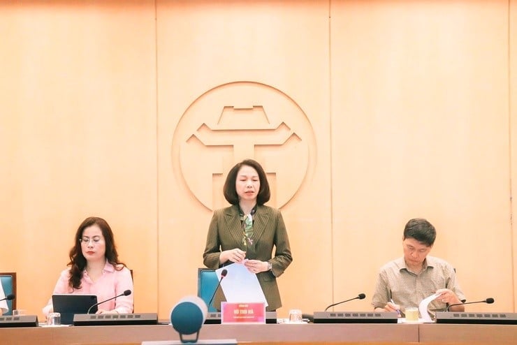 Phó Chủ tịch UBND thành phố Vũ Thu Hà phát biểu tại hội nghị. Ảnh: Cổng TTĐT TP Hà Nội.