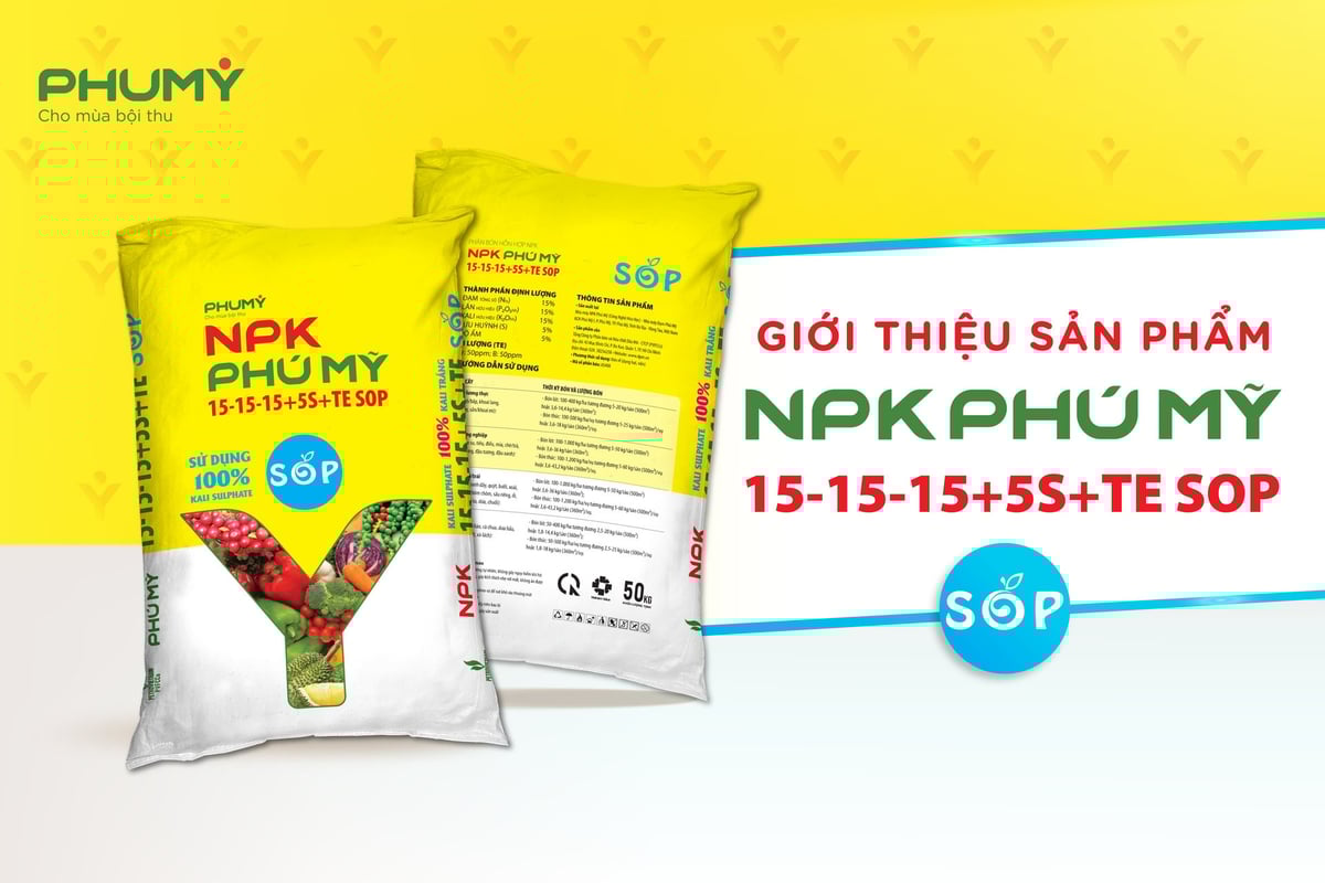 Phân bón NPK Phú Mỹ 15-15-15+5S+TE SOP của Phú Mỹ vừa ra mắt. Ảnh: Đức Trung. Phân bón NPK Phú Mỹ 15-15-15+5S+TE SOP của Phú Mỹ vừa ra mắt. Ảnh: Đức Trung.