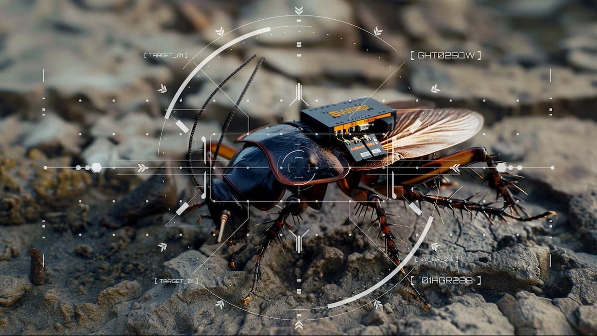 Một hình minh họa về gián trinh sát của Swarm Biotactics, được trang bị một chiếc ba lô chuyên dụng cho phép chúng thu thập dữ liệu thời gian thực thông qua camera. Ảnh: SWARM Biotactics. Một hình minh họa về gián trinh sát của Swarm Biotactics, được trang bị một chiếc ba lô chuyên dụng cho phép chúng thu thập dữ liệu thời gian thực thông qua camera. Ảnh: SWARM Biotactics.