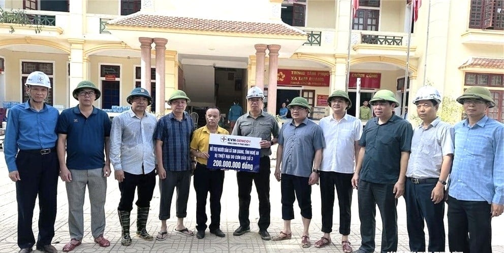 Đoàn trao hỗ trợ tại xã Tam Quang, tỉnh Nghệ An. Ảnh: EVNGENCO3.
