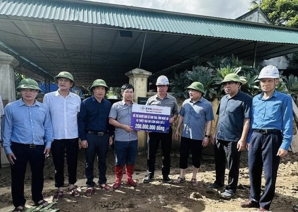 Đại diện lãnh đạo EVNGENCO1 trao hỗ trợ tại xã Tam Thái, tỉnh Nghệ An. Ảnh: EVNGENCO3.