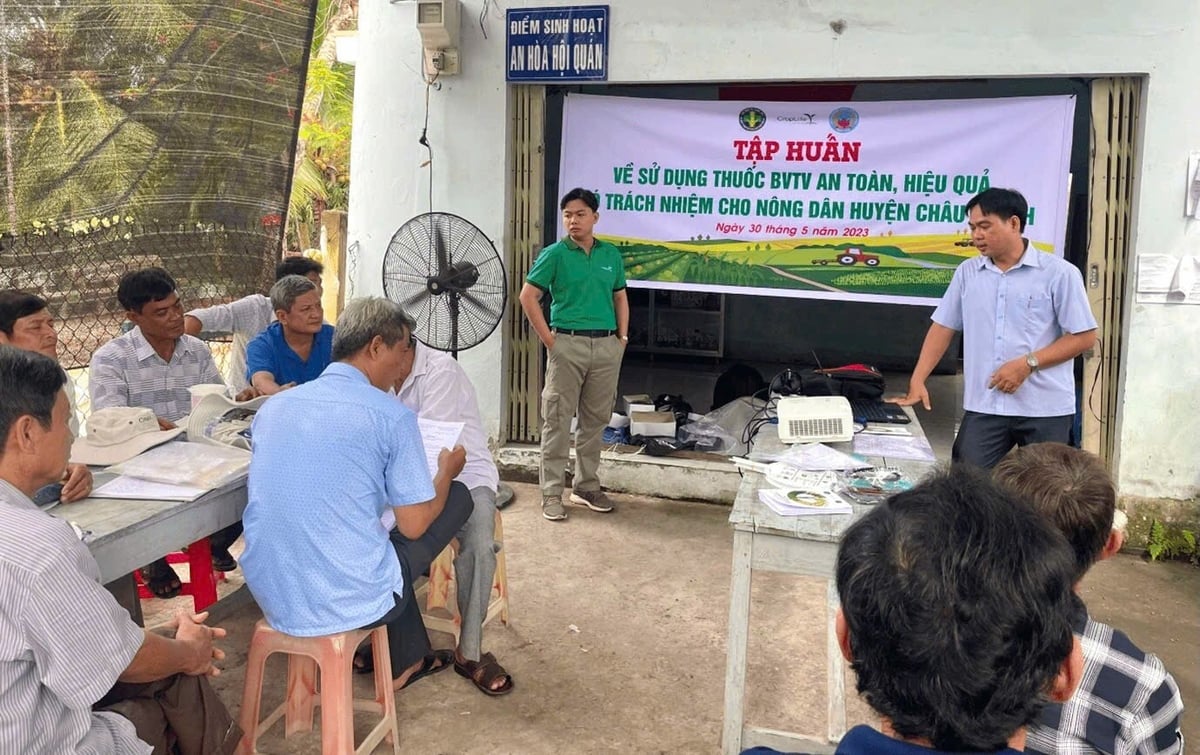 Một buổi tập huấn dành cho bà con nông dân về sử dụng thuốc bảo vệ thực vật an toàn, hiệu quả tại huyện Châu Thành (cũ), tỉnh Đồng Tháp. Ảnh: Sumitomo Chemical Việt Nam. Một buổi tập huấn dành cho bà con nông dân về sử dụng thuốc bảo vệ thực vật an toàn, hiệu quả tại huyện Châu Thành (cũ), tỉnh Đồng Tháp. Ảnh: Sumitomo Chemical Việt Nam.