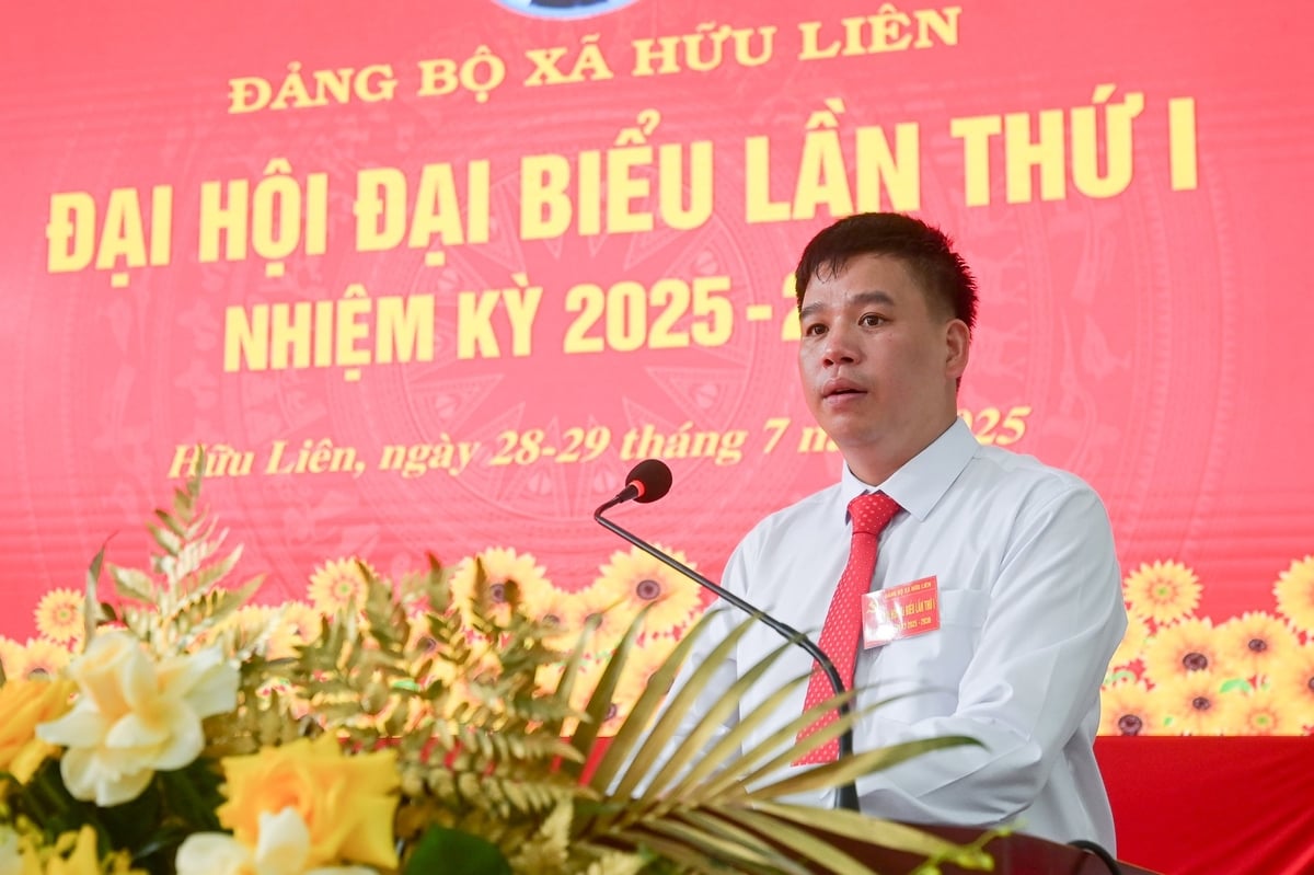 Ông Nguyễn Duy Toàn, Bí thư Đảng ủy xã Hữu Liên phát biểu tại đại hội. Ảnh: Tùng Đinh. Ông Nguyễn Duy Toàn, Bí thư Đảng ủy xã Hữu Liên phát biểu tại đại hội. Ảnh: Tùng Đinh.