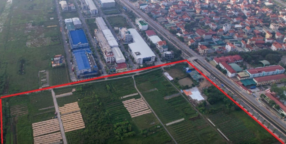 Giai đoạn 2 Cụm công nghiệp Dương Liễu (phần khoanh đỏ) hiện vẫn là đất canh tác của người dân. Ảnh: QD.