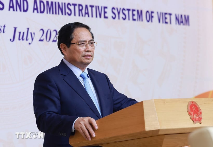 Thủ tướng Phạm Minh Chính thông tin với Đoàn ngoại giao các nước, tổ chức quốc tế tại Việt Nam về sắp xếp tổ chức bộ máy và đơn vị hành chính. Ảnh: TTXVN. Thủ tướng Phạm Minh Chính thông tin với Đoàn ngoại giao các nước, tổ chức quốc tế tại Việt Nam về sắp xếp tổ chức bộ máy và đơn vị hành chính. Ảnh: TTXVN.