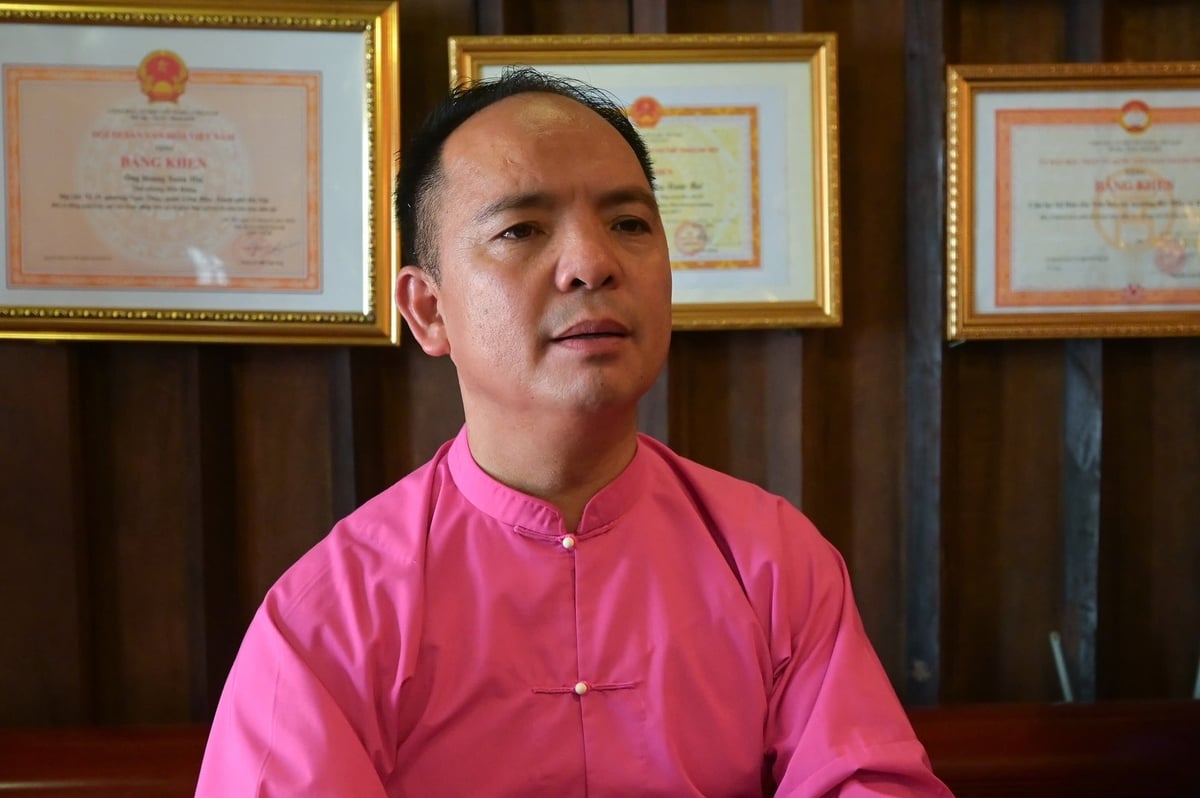 Ông Hoàng Xuân Mai, thủ nhang đền Rừng khẳng định đã viết đơn xin hủy hợp đồng thuê 3ha đất bãi sông Hồng. Ảnh: Tùng Đinh. Ông Hoàng Xuân Mai, thủ nhang đền Rừng khẳng định đã viết đơn xin hủy hợp đồng thuê 3ha đất bãi sông Hồng. Ảnh: Tùng Đinh.