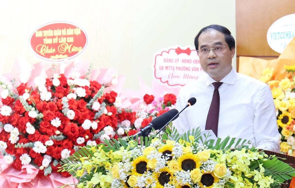 Bí thư Tỉnh ủy Lào Cai Trịnh Xuân Trường phát biểu chỉ đạo Đại hội. Ảnh: Nguyễn Hiên.