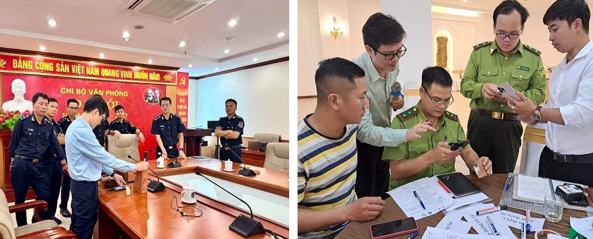 Học viên lực lượng hải quan và kiểm lâm xác định loài gỗ thông qua ứng dụng nhận diện gỗ bằng AI. Ảnh: RIFI.