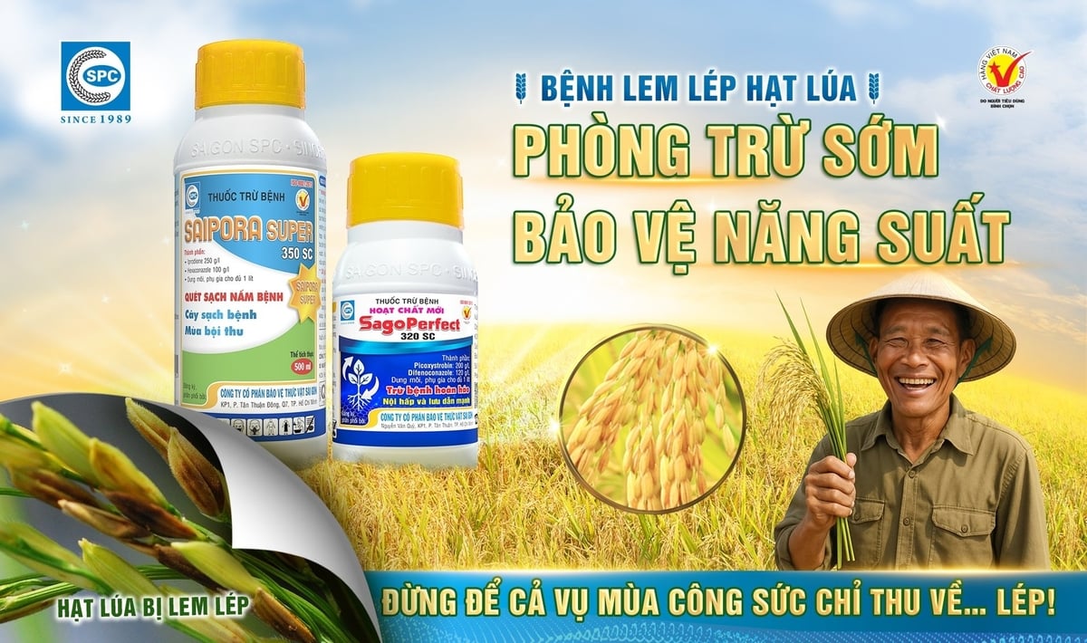 Các sản phẩm phòng trị hiệu quả bệnh lem lép hạt lúa của Công ty CP BVTV Sài Gòn (SPC). Ảnh: Minh Tuyên.