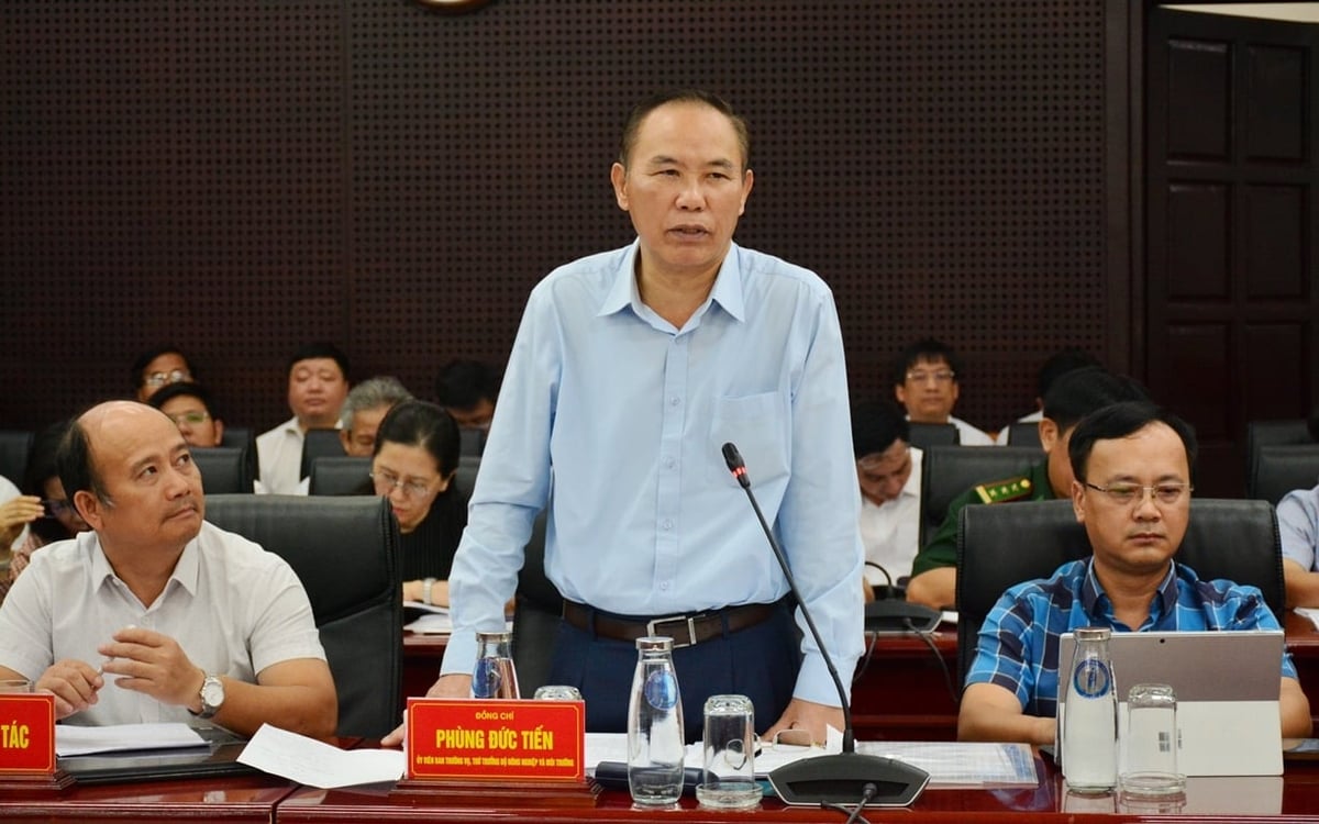 Thứ trưởng Bộ Nông nghiệp và Môi trường Phùng Đức Tiến tại buổi làm việc với các tỉnh, thành miền Trung về tình hình phòng chống dịch tả lợn Châu Phi. Ảnh: Lan Anh.