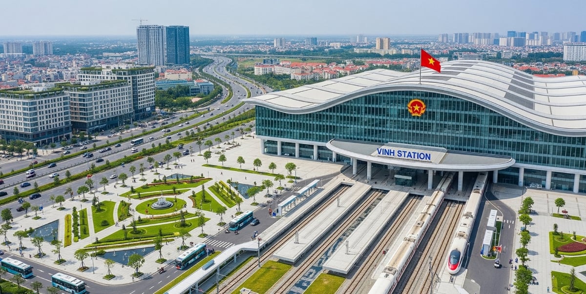 Minh họa ga Vinh trên tuyến đường sắt tốc độ cao Bắc - Nam. Ảnh: Gemini.