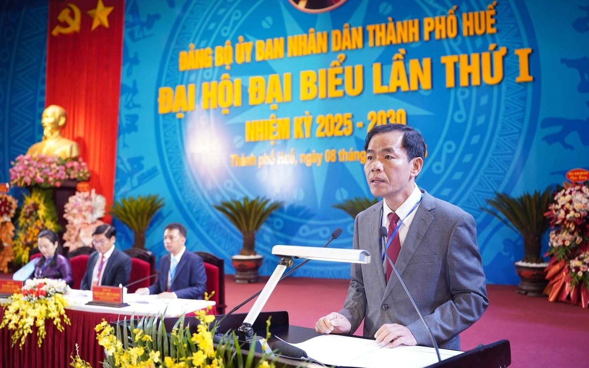 Đồng chí Nguyễn Văn Phương, Phó Bí thư Thành ủy, Bí thư Đảng ủy UBND thành phố, Chủ tịch UBND thành phố phát biểu tại Đại hội. Ảnh: V.D.