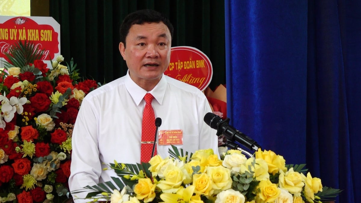 Đồng chí Lê Thanh Sơn - Bí thư Đảng ủy, Chủ tịch UBND xã Điềm Thụy phát biểu tại đại hội. Ảnh: Quang Linh. Đồng chí Lê Thanh Sơn - Bí thư Đảng ủy, Chủ tịch UBND xã Điềm Thụy phát biểu tại đại hội. Ảnh: Quang Linh.