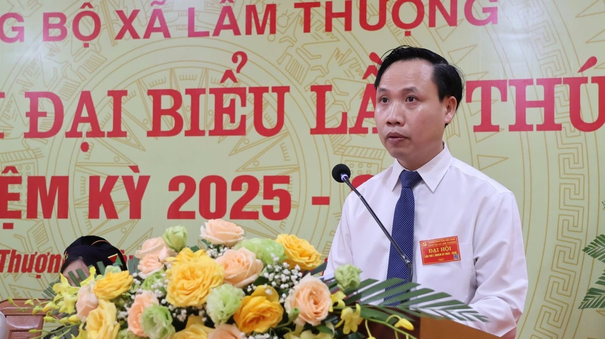 Đồng chí Phạm Trung Kiên - Bí thư Đảng ủy xã Lâm Thượng phát biểu khai mạc Đại hội. Ảnh: Duy Khánh.