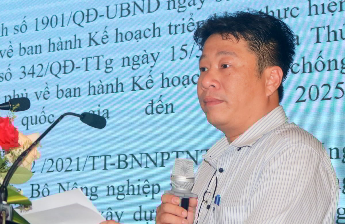 Ông Lê Xuân Thái cho biết, hội nghị tập huấn nhằm nâng cao năng lực cho cán bộ các cấp và người dân. Ảnh: Kim Sơ.
