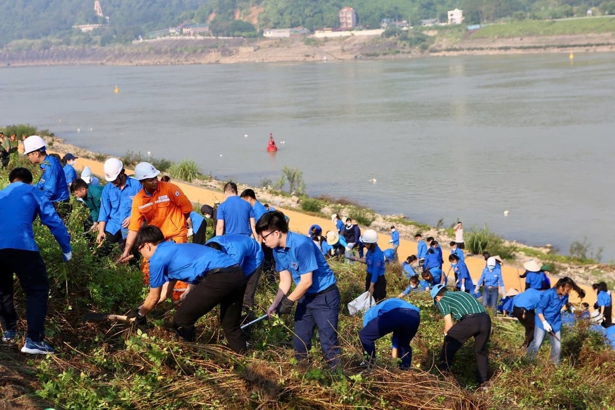 Các lực lượng tham gia công tác vệ sinh môi trường. Ảnh: Trung Nguyên. 