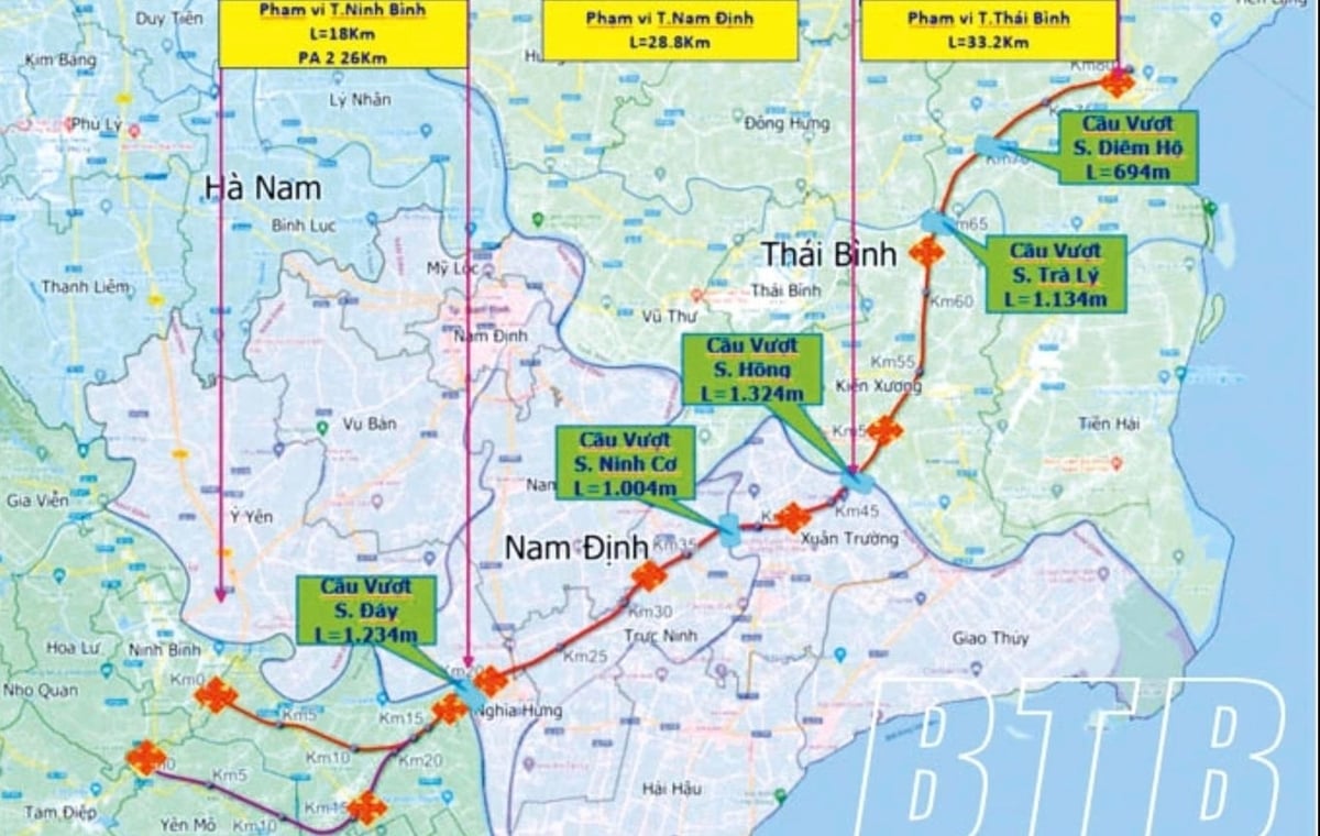 Hướng tuyến cao tốc Ninh Bình - Hải Phòng đi qua Nam Định, Thái Bình (cũ): Ảnh: Đơn vị thiết kế. Hướng tuyến cao tốc Ninh Bình - Hải Phòng đi qua Nam Định, Thái Bình (cũ): Ảnh: Đơn vị thiết kế.