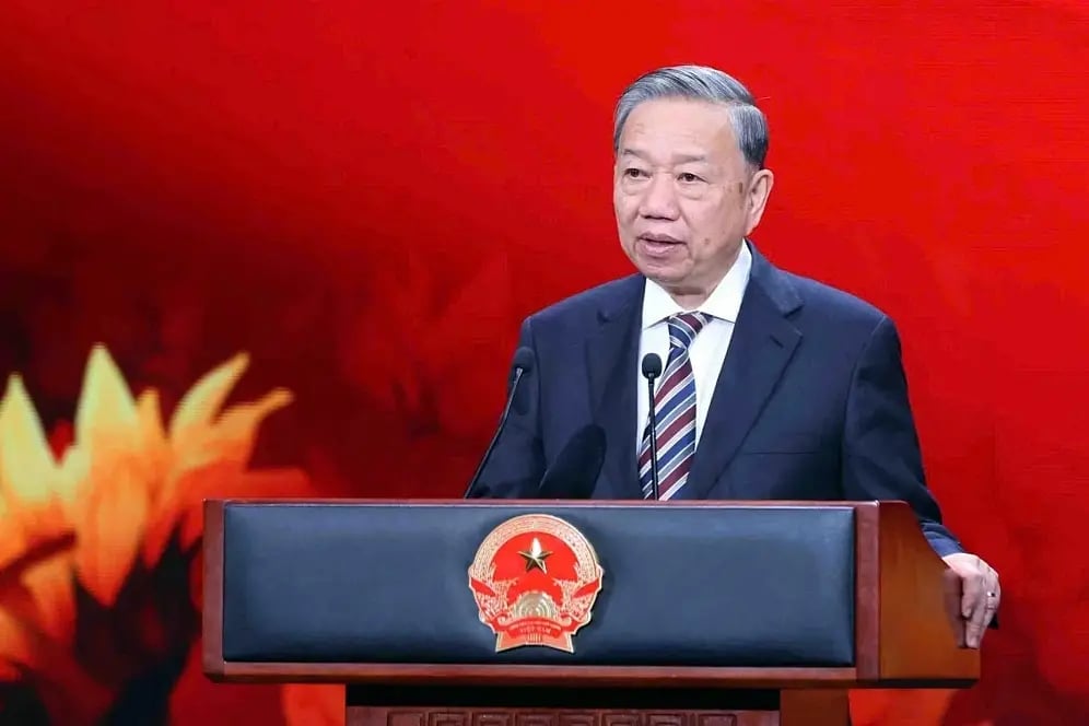 Tổng Bí thư Tô Lâm: 'Trong kỷ nguyên vươn mình của đất nước, trách nhiệm của lực lượng Công an nhân dân rất nặng nề nhưng vô cùng vinh quang'. Ảnh: VOV.
