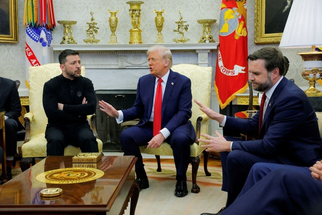 Tổng thống Mỹ Donald Trump và Phó Tổng thống JD Vance gặp Tổng thống Ukraine Volodymyr Zelensky tại Nhà Trắng ở Washington, DC, hồi tháng 2/2025. Ảnh: CNN.