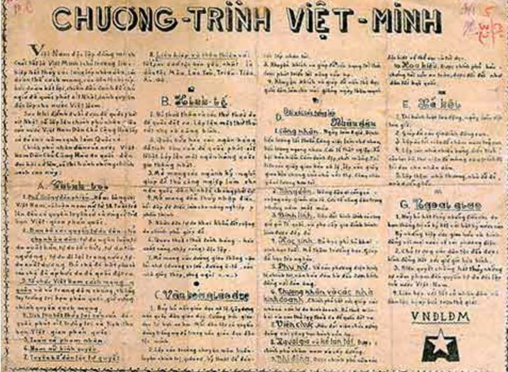 Chương trình của Mặt trận Việt Minh, tháng 5/1941. Nguồn ảnh: Bảo tàng LSQSVN. Chương trình của Mặt trận Việt Minh, tháng 5/1941. Nguồn ảnh: Bảo tàng LSQSVN.