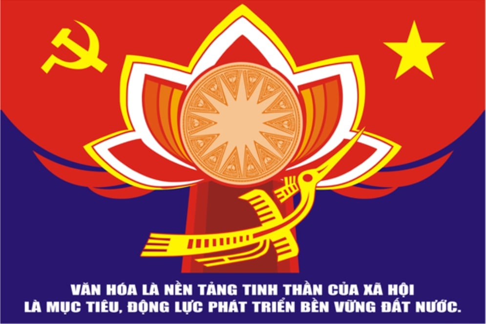 Văn hóa phải được đặt ngang hàng với chính trị, kinh tế, xã hội; trở thành nền tảng tinh thần, sức mạnh nội sinh, động lực cho sự phát triển. Tranh cổ động.