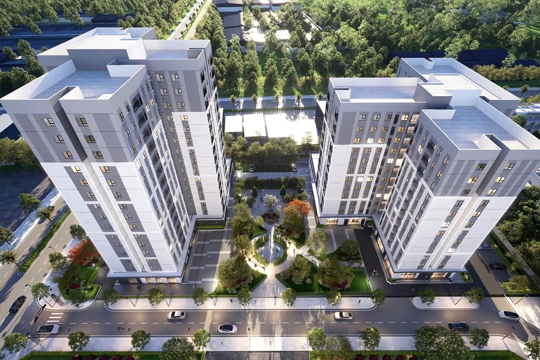 Phối cảnh Dự án Nhà ở thuộc Khu thiết chế công đoàn tại Khu công nghiệp An Nghiệp (TP. Cần Thơ). Ảnh: Aranya Việt Nam. Phối cảnh Dự án Nhà ở thuộc Khu thiết chế công đoàn tại Khu công nghiệp An Nghiệp (TP. Cần Thơ). Ảnh: Aranya Việt Nam.