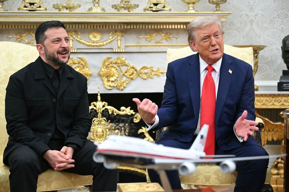 Tổng thống Ukraine Volodymyr Zelensky và Tổng thống Mỹ Donald Trump gặp nhau tại Phòng Bầu dục hôm 18/8. Ảnh: Getty. Tổng thống Ukraine Volodymyr Zelensky và Tổng thống Mỹ Donald Trump gặp nhau tại Phòng Bầu dục hôm 18/8. Ảnh: Getty.