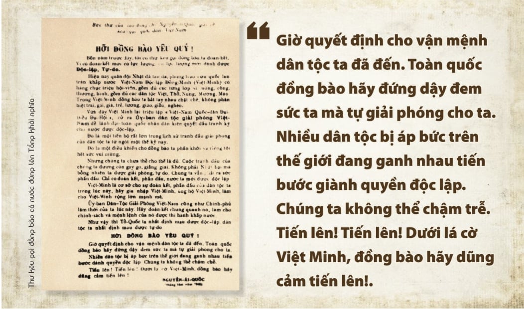 Chủ tịch Hồ Chí Minh gửi thư kêu gọi nhân dân cả nước đứng lên tổng khởi nghĩa. Ảnh tư liệu. Chủ tịch Hồ Chí Minh gửi thư kêu gọi nhân dân cả nước đứng lên tổng khởi nghĩa. Ảnh tư liệu.